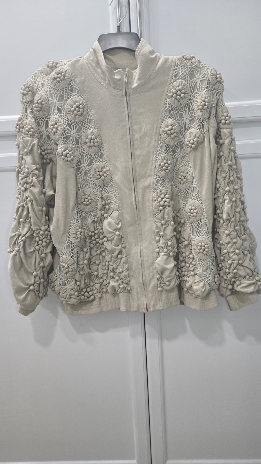 VTG LIM&rsquo;S Shanghai Jacket 100% Silk 3D Crochet Boho Bomber Art to Wear RARE