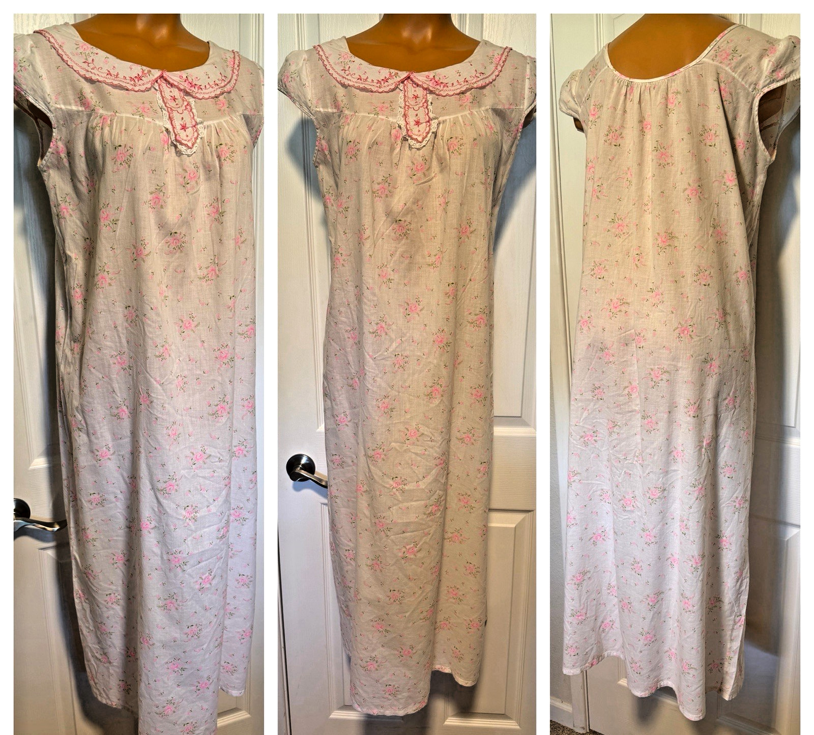 VTG 60&rsquo;S PENNYS GAYMODE PINK FLORAL W/ EMBROIDERED LACE BABYDOLL NIGHTGOWN SZ S