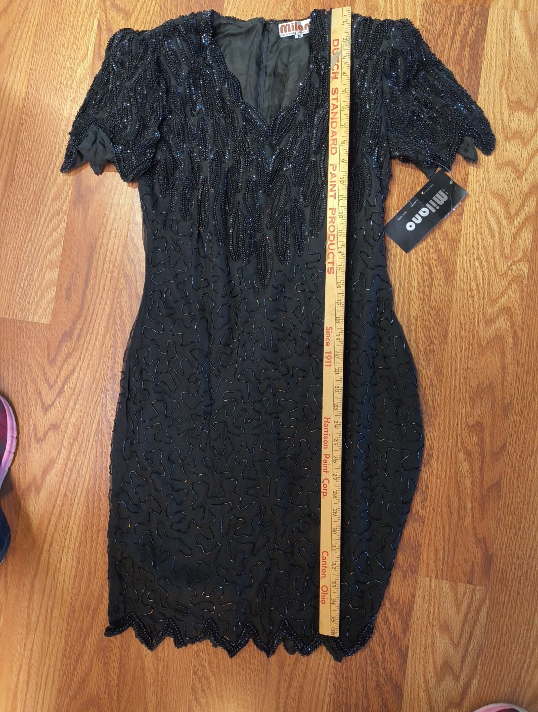 Vintage 1980s Milano Black Sequin Beaded Dress Womens M NWT Party Glam