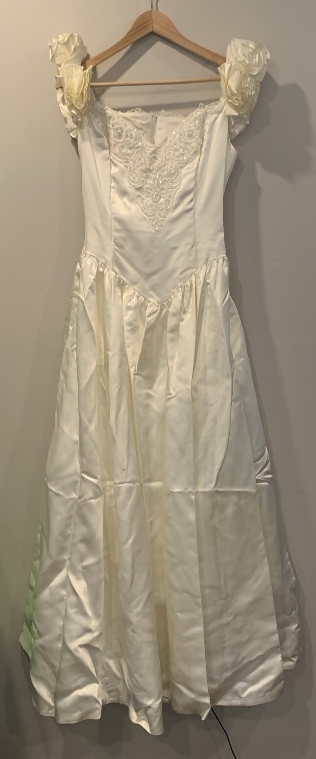 VTG 1993 Jessica McClintock Ivory Wedding Dress Sz 12 Puffy Flower Strap READ