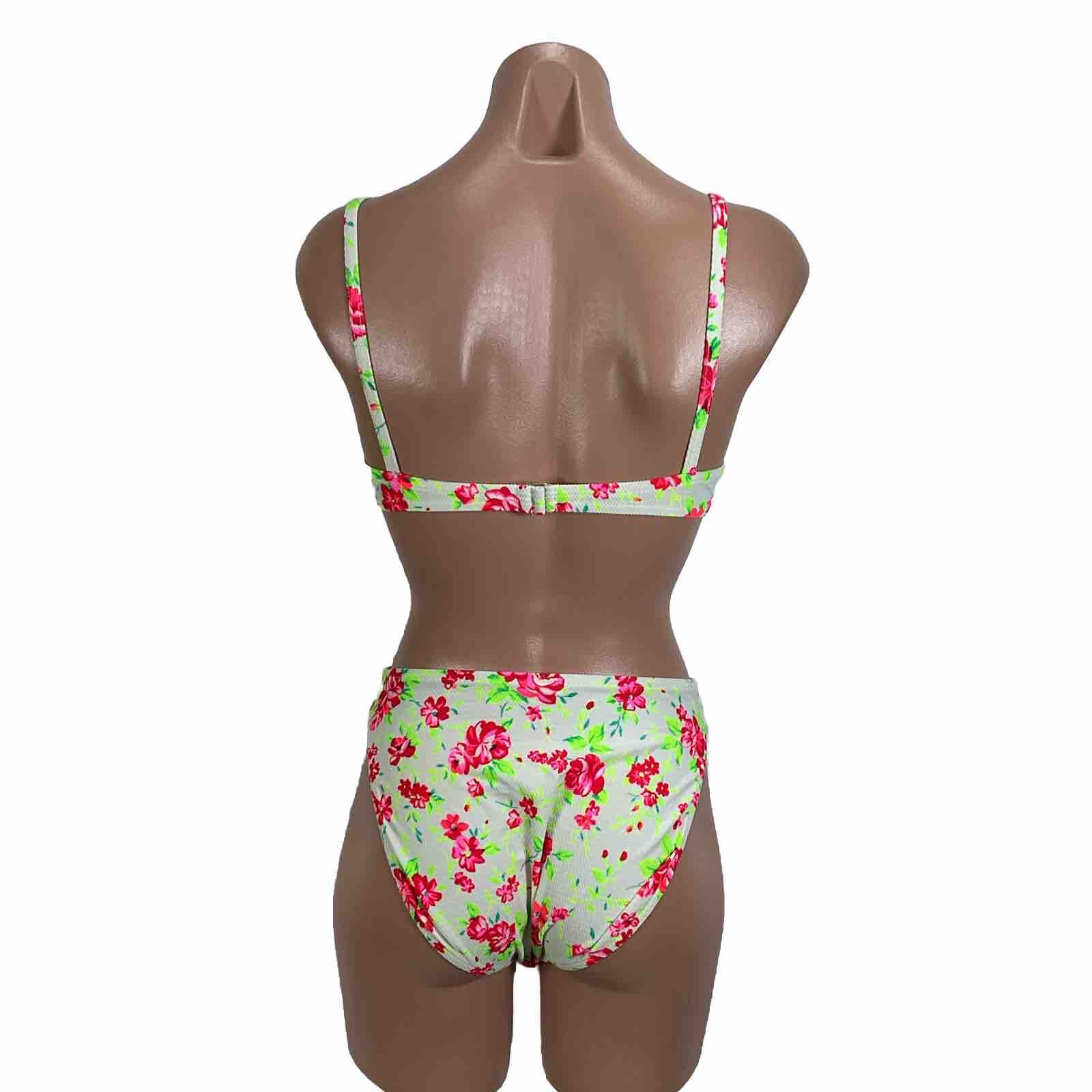 Vintage 90s 80s Floral Rose Bikini Swimsuit Sexy 7/8 Underwire High Cut NWOT USA