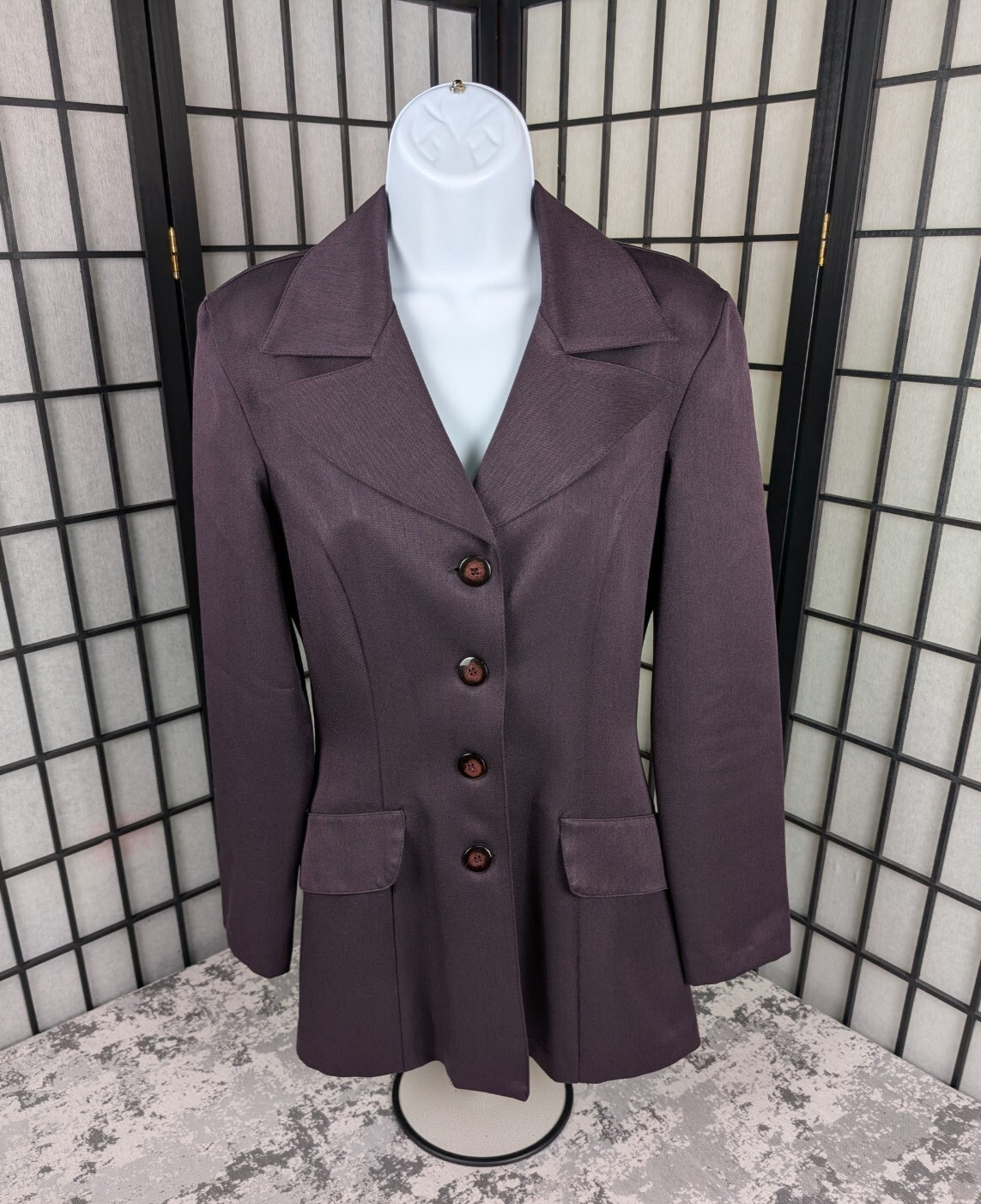 VTG La Belle Women&rsquo;s Long Purple Blazer Chest 36&Prime; Length 28.5&Prime; Made in USA EUC