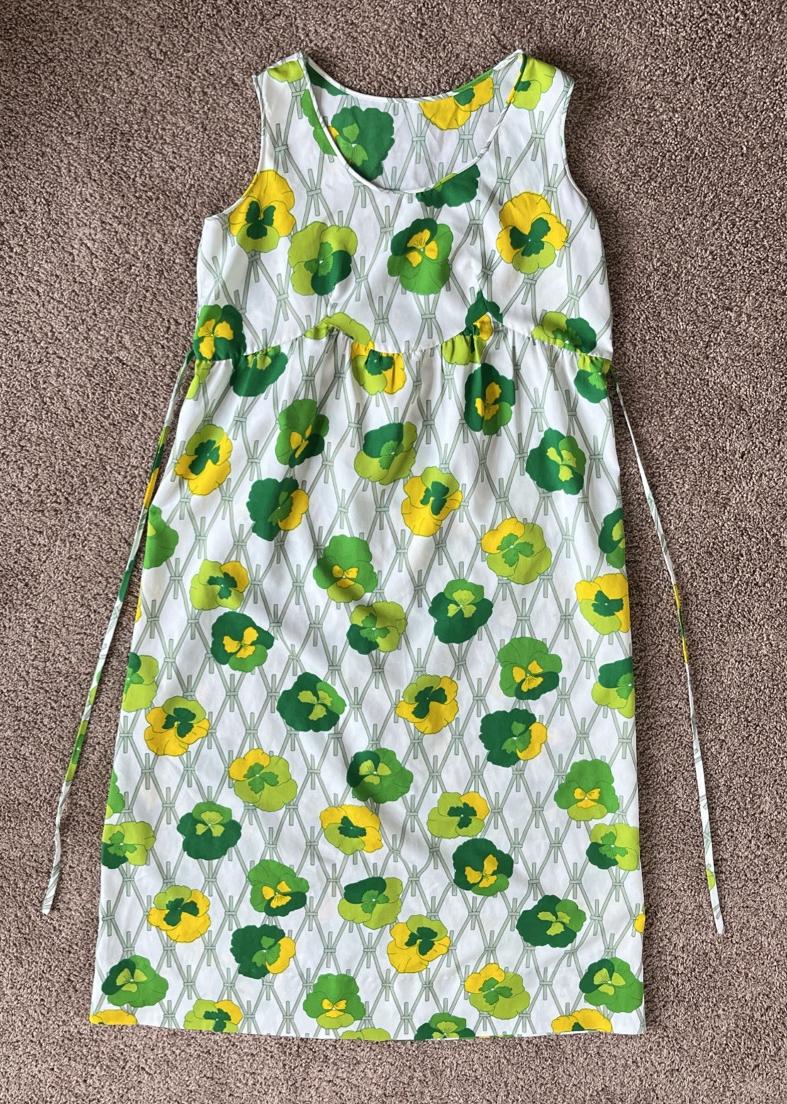 vintage floral print nite owls sleeveless back tie dress-38&Prime; chest