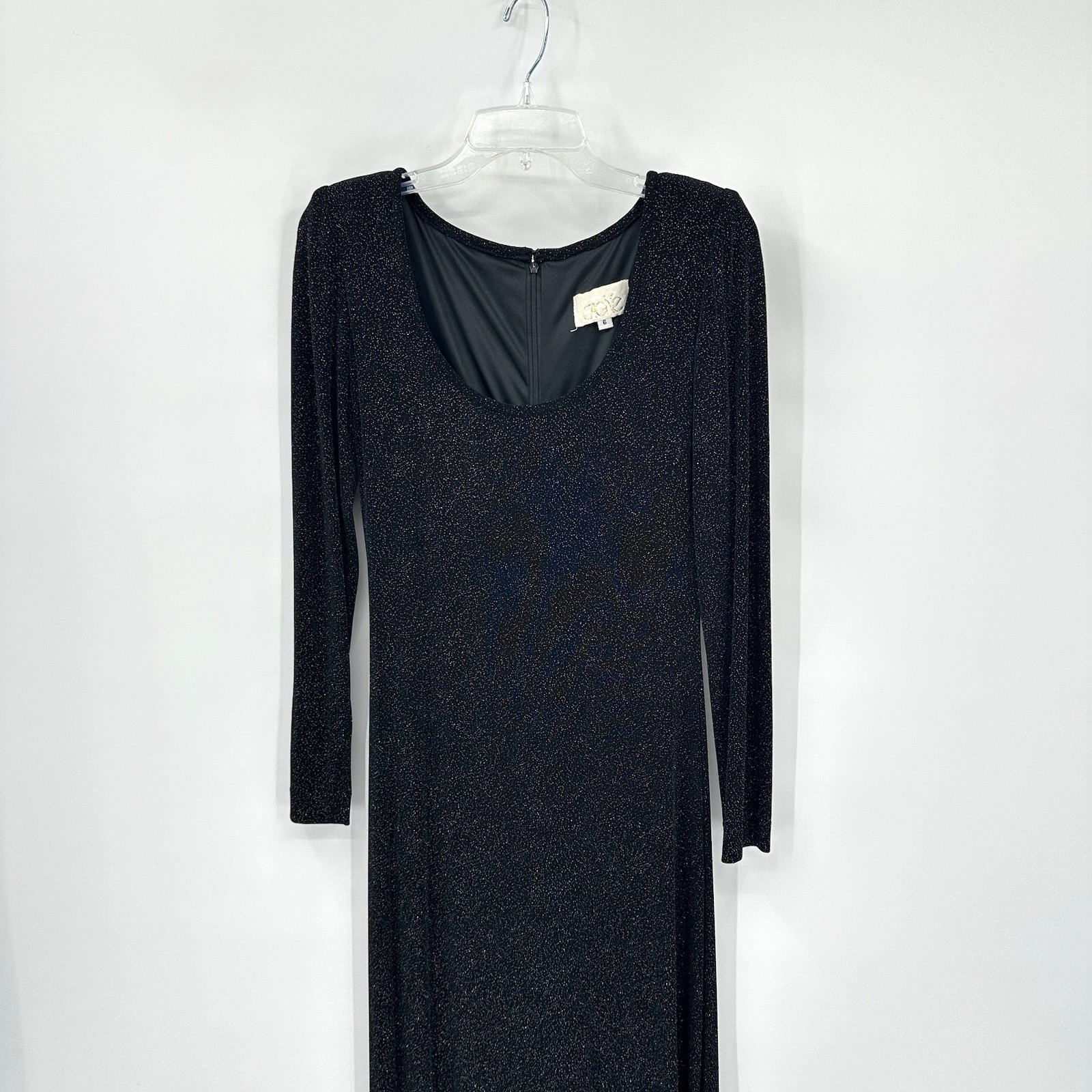 CACHE maxi dress black metallic sparkle S M party cocktail retro vintage 90s