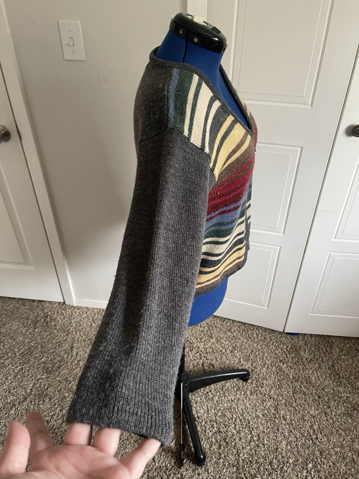 1990s/2000s She Said Small Striped Multicolor Sweater with Zip Up + Grey Back