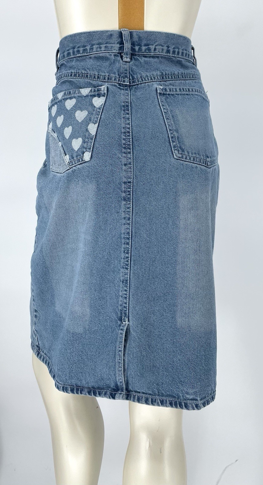Vintage 1990s 2000s Y2K Patchwork Heart Denim Jean Midi Wiggle Skirt medium