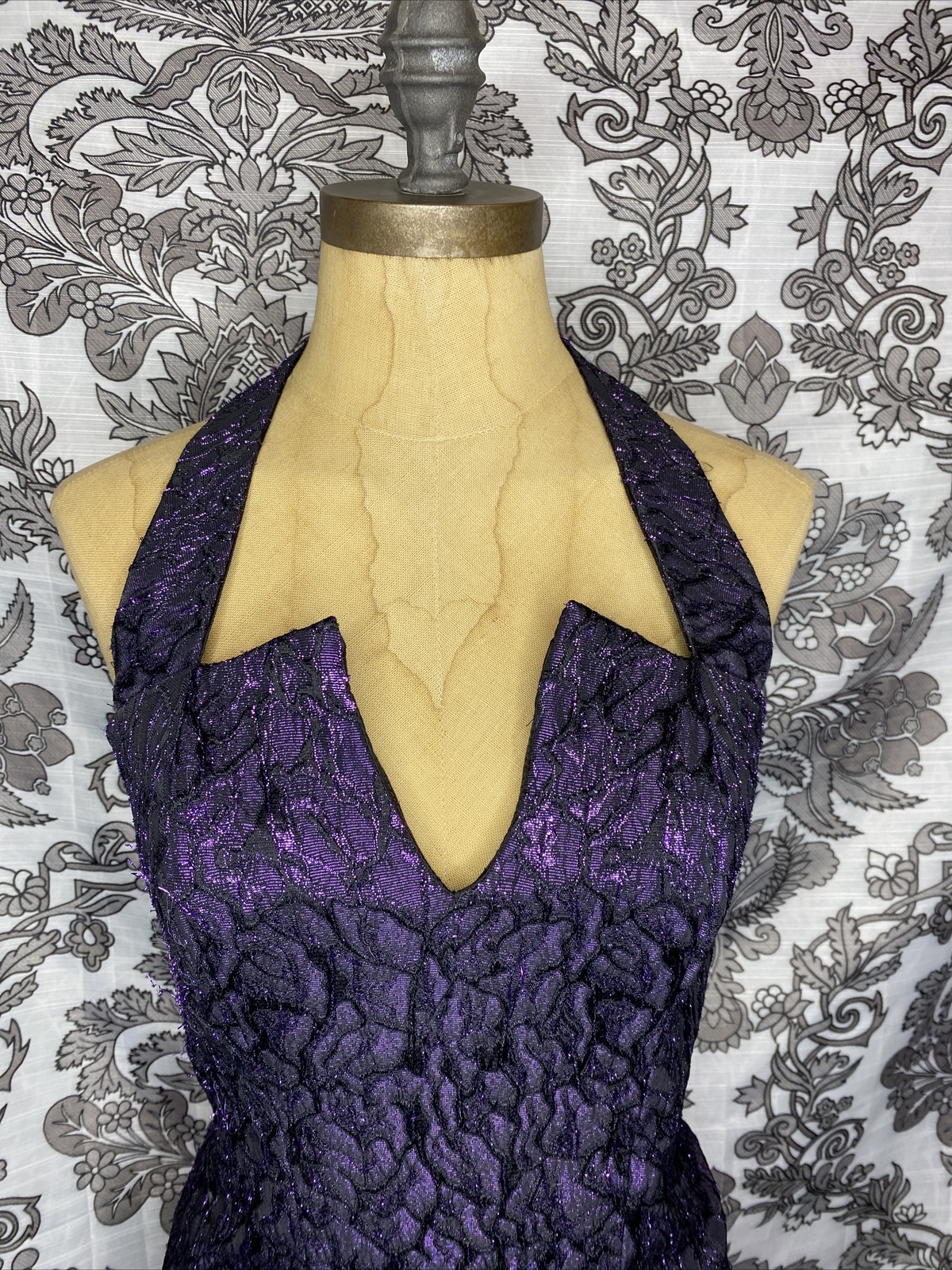 Vintage Flirtations Alfred Angelo Black Purple Metallic Formal Dress USA 5/6 EUC