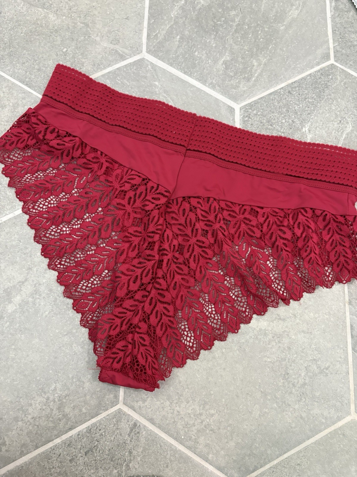 NEW Liquid Satin Panty High Rise Lace Hipster Red Panties XL NWOT