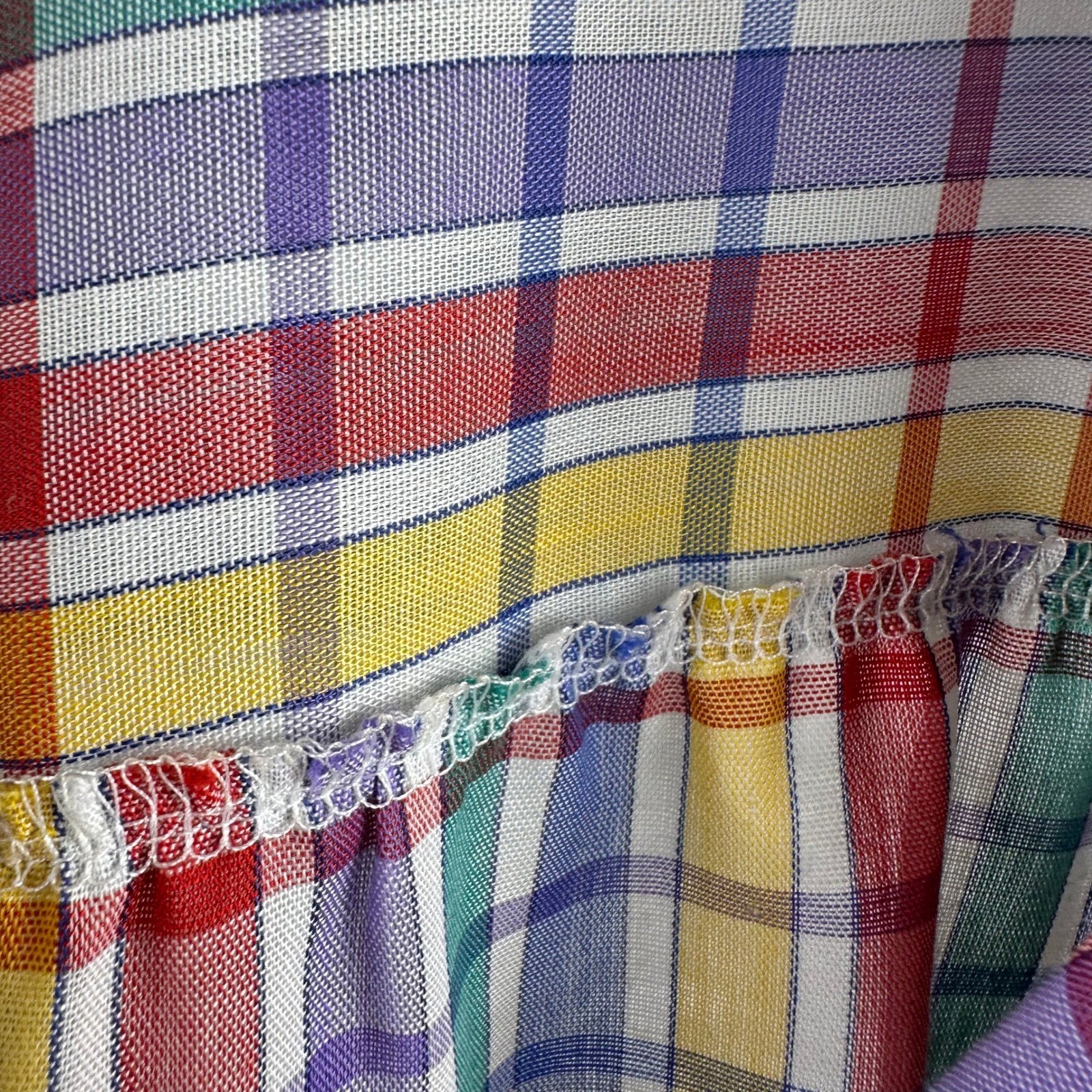Vtg 70s Koret Rainbow Gingham Plaid Short Sleeve Button Down Shirt Multicolor
