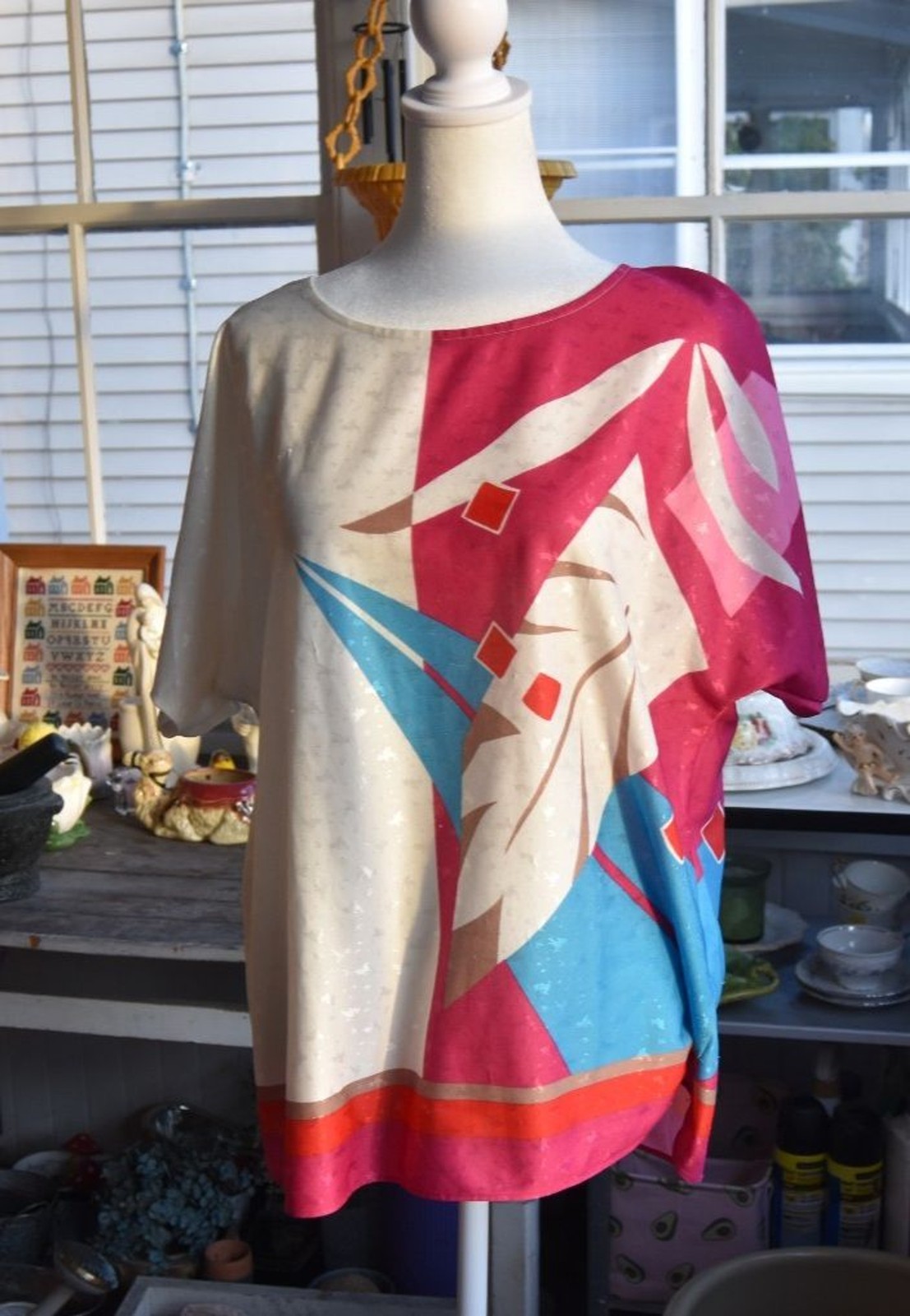 Vintage 1970s Vera Neuman Graphic Blouse Colorful Abstract SS Size Large