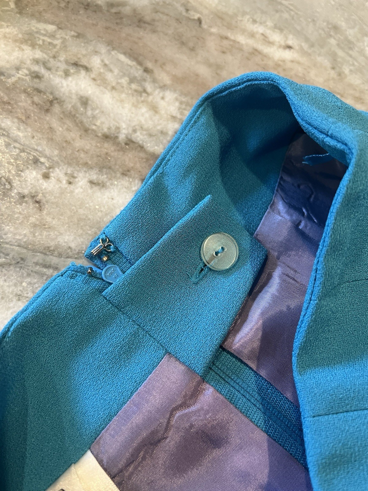 VTG Christian Dior Size 2 1980s 2Pc Turquoise Blue Skirt Suit Set