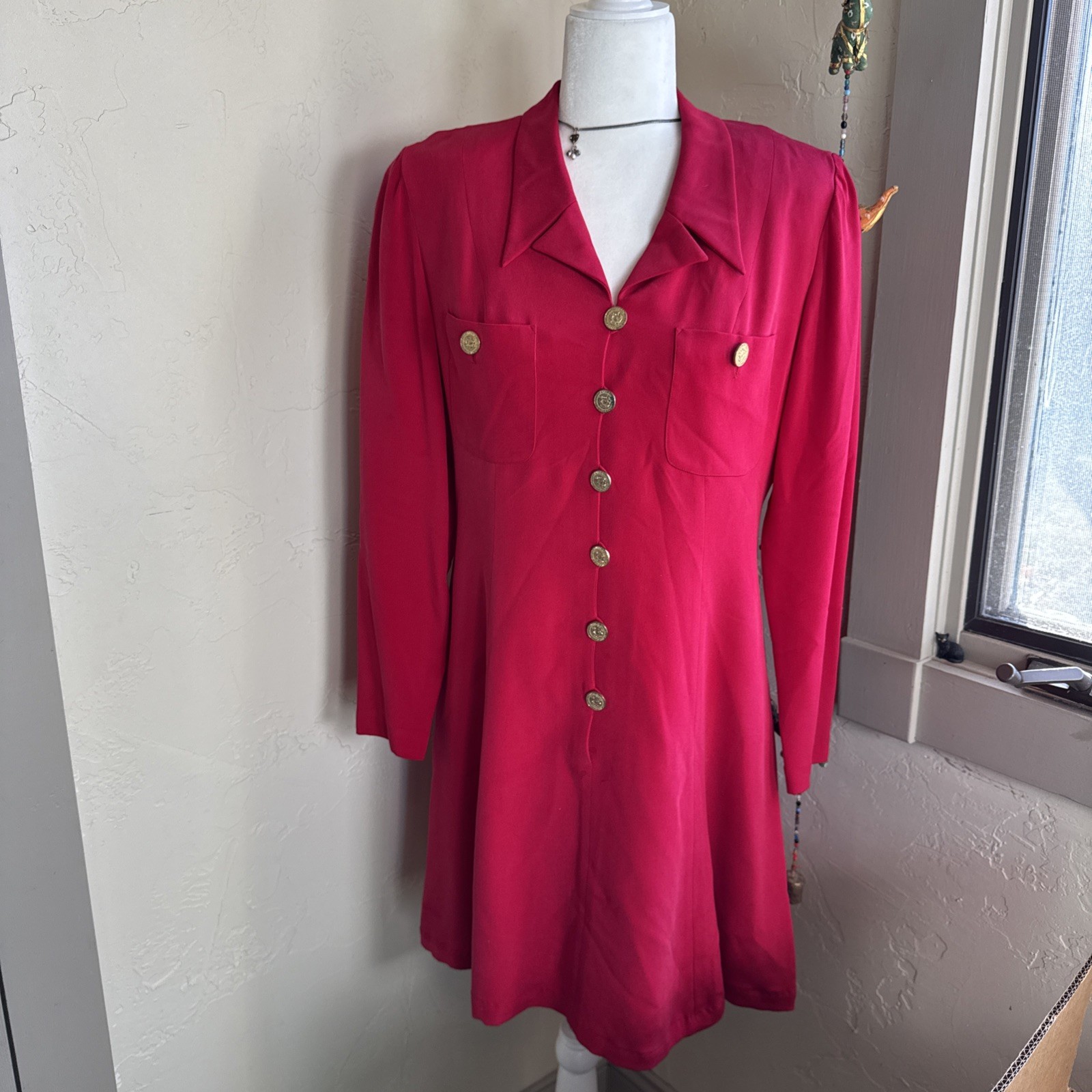 SHOMI VTG 100% Silk Size 8 Red Ruffle Short Sleeve 80s 90s Dress Party Holiday