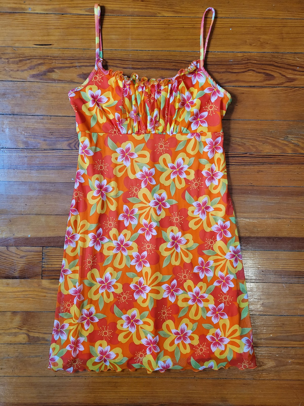 California Concept vintage 90s y2k summer dress orange floral tropical ruffle L