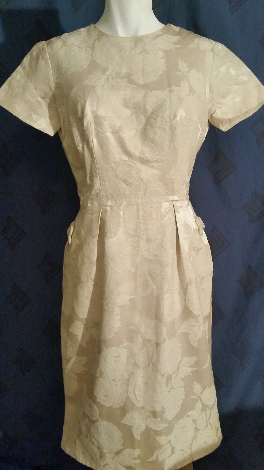 CAROL CRAIG Vintage 60&rsquo;s Ivory Jaquard Special Occassion Fitted Dress Sz 10