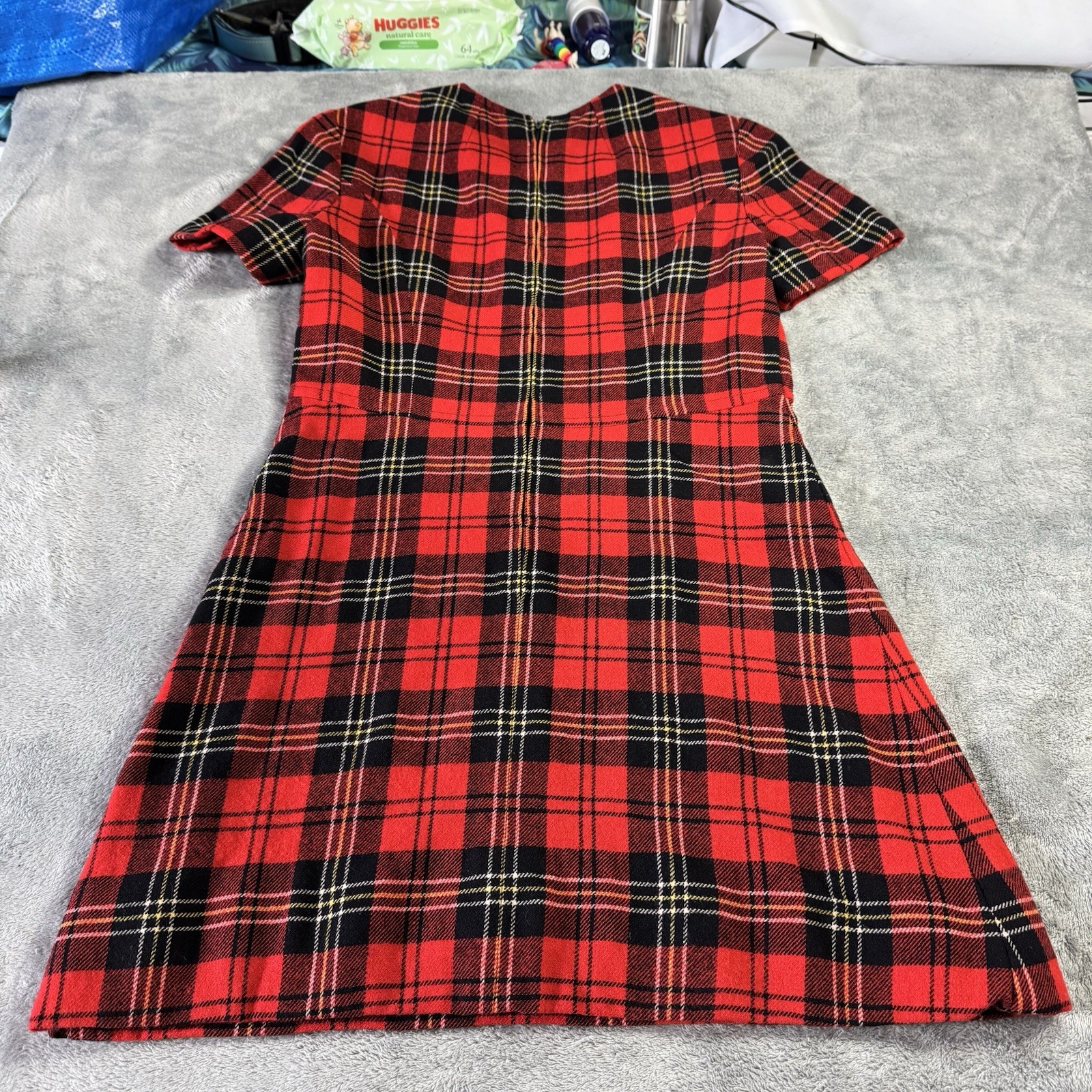 Vintage 60s Pendleton Virgin Wool Plaid Shift Dress Red Black Size 12 Retro Mod