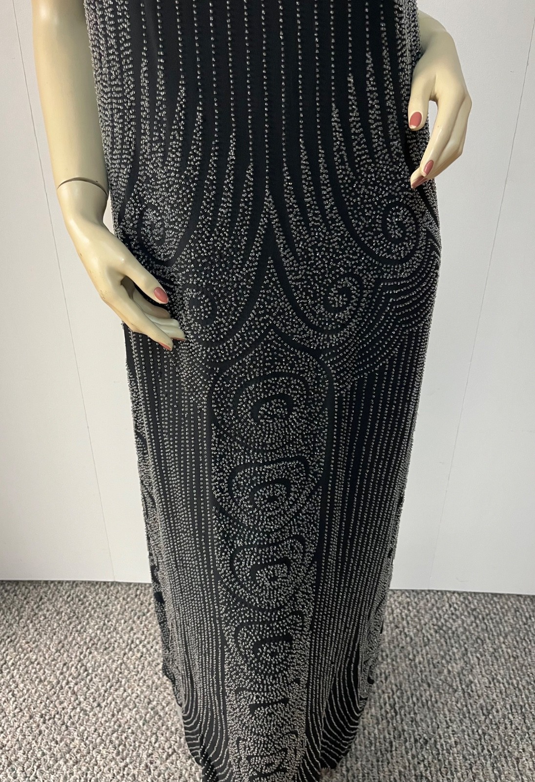 Vintage J Peterman 1920s Style Art Deco Beaded Silk Fever Dress Size 8 Bust 36-7