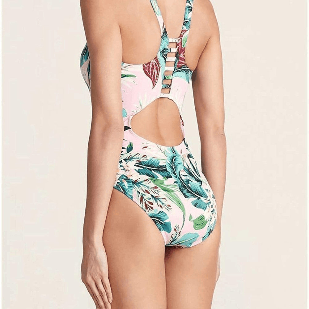 Miraclesuit Pink Floral High Neck Swimsuit Sz Medium
