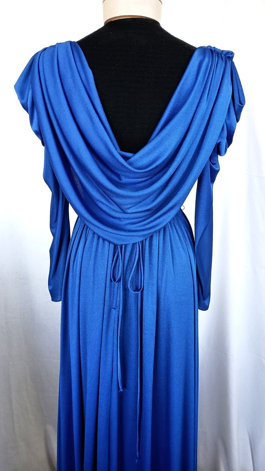 Vtg 80&rsquo;s Royal Blue Draped Neck Goddess Style Prom/Special Occasion Gown Size 10