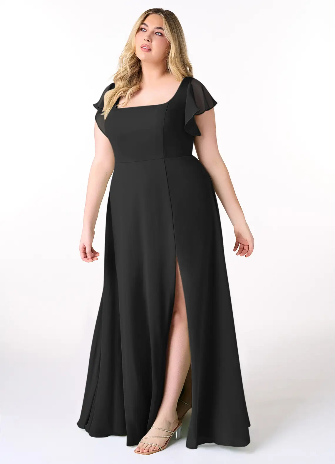 Azazie – Black A-Line Ruffled Chiffon Dress – All Size – Hot- FreeShip