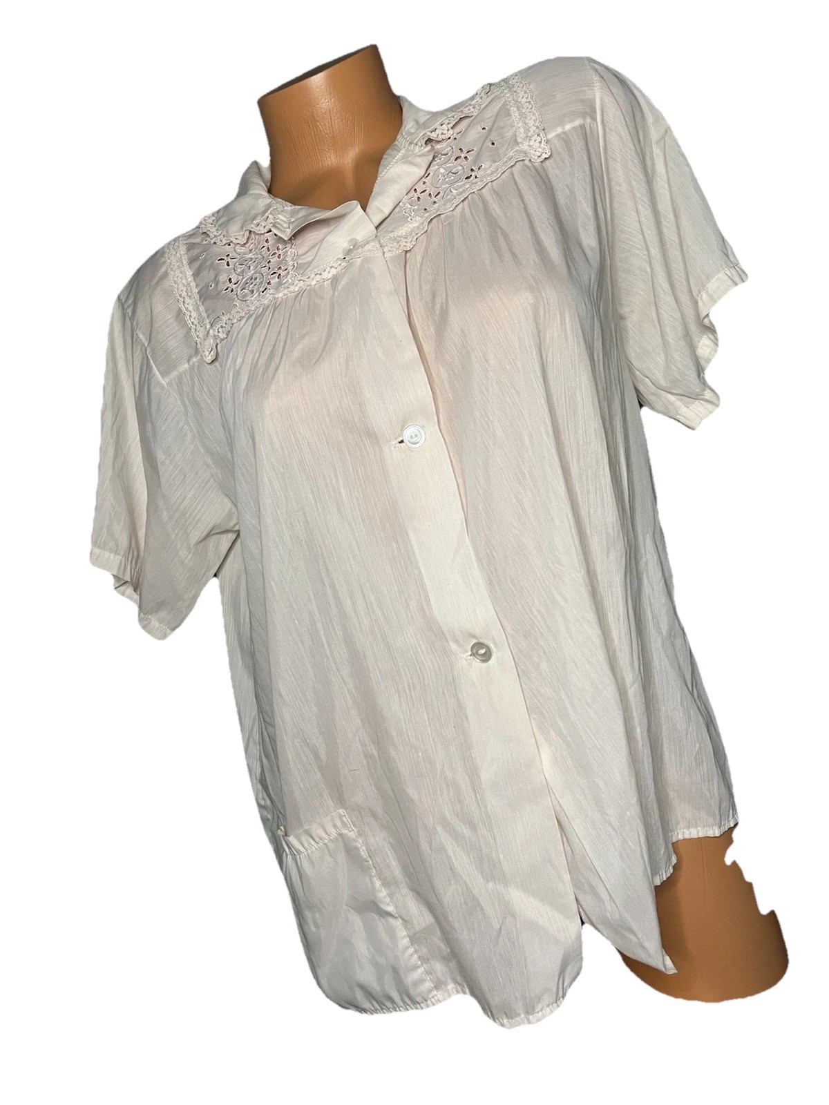 PHILMAID True Vintage Pajama Top 36 Pale Pink Semi-Sheer Lace Pocket!