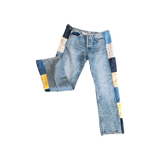 1960&rsquo;s Style Patchwork Distressed Boho Hippie Jeans Button Fly 36.5&Prime; Waist ZARA