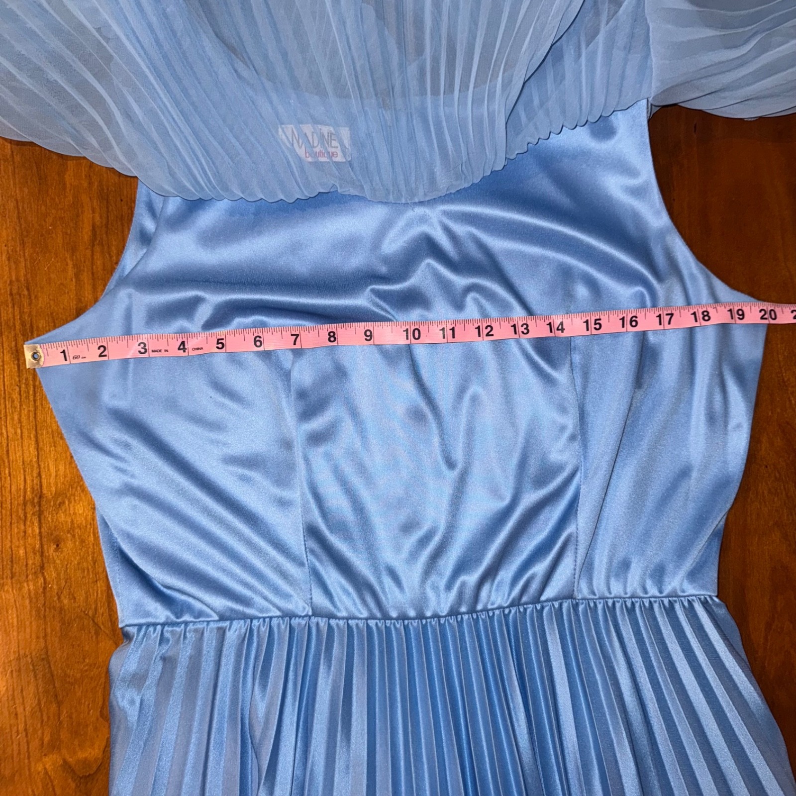 Vintage 70s Pleated Accordian Flutter Cape Maxi Dress Chiffon Gown Womens Blue
