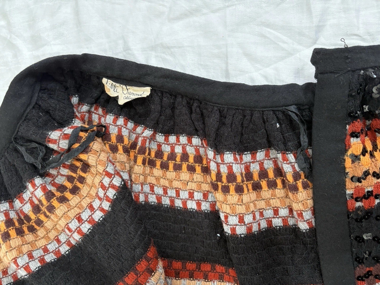Vintage Lilli Diamond Crochet Sequin BOHO MAXI Skirt Small Black Striped STRETCH