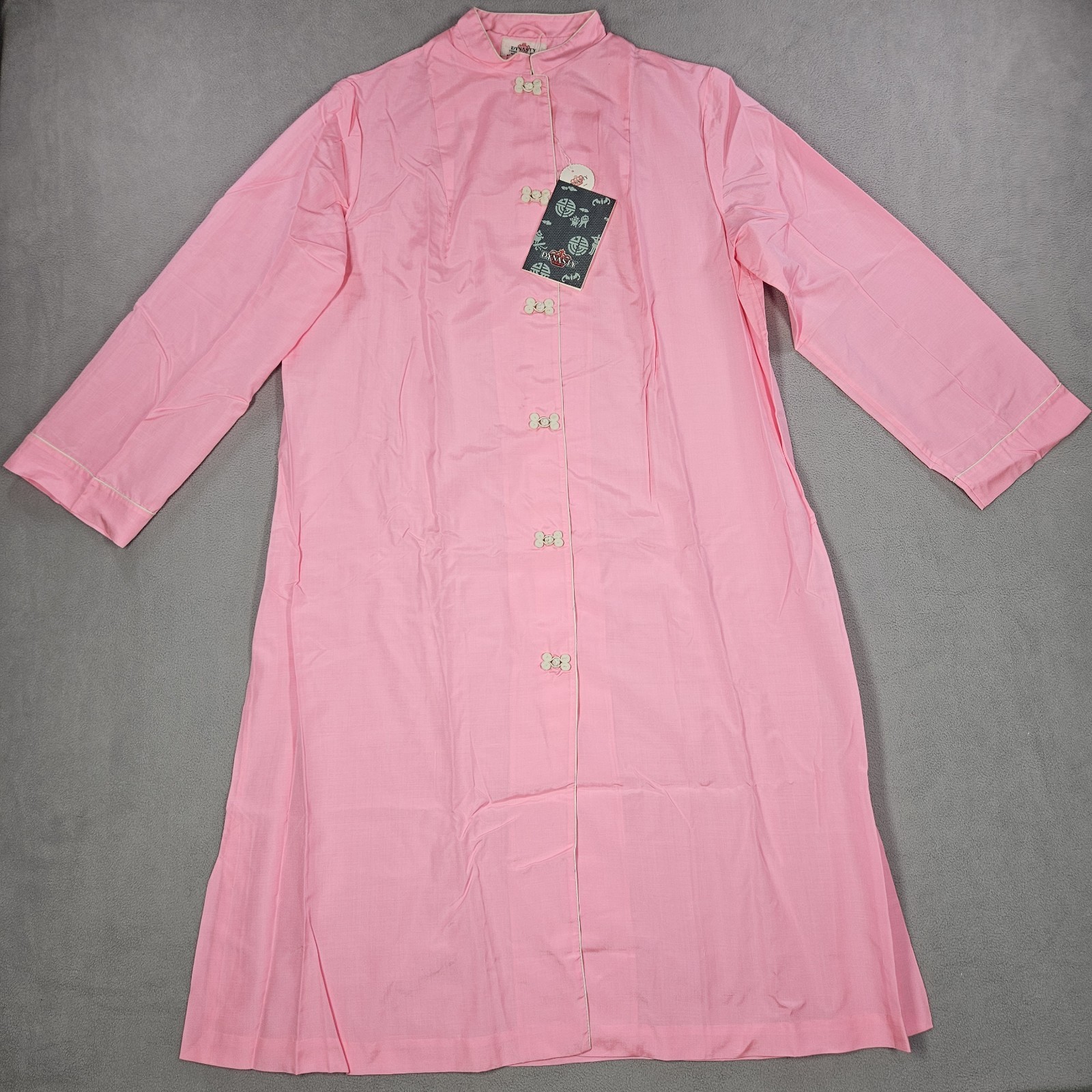 Vintage Dynasty Hong Kong Silk Caftan Robe Size 14 Pink Dressing Gown Coat