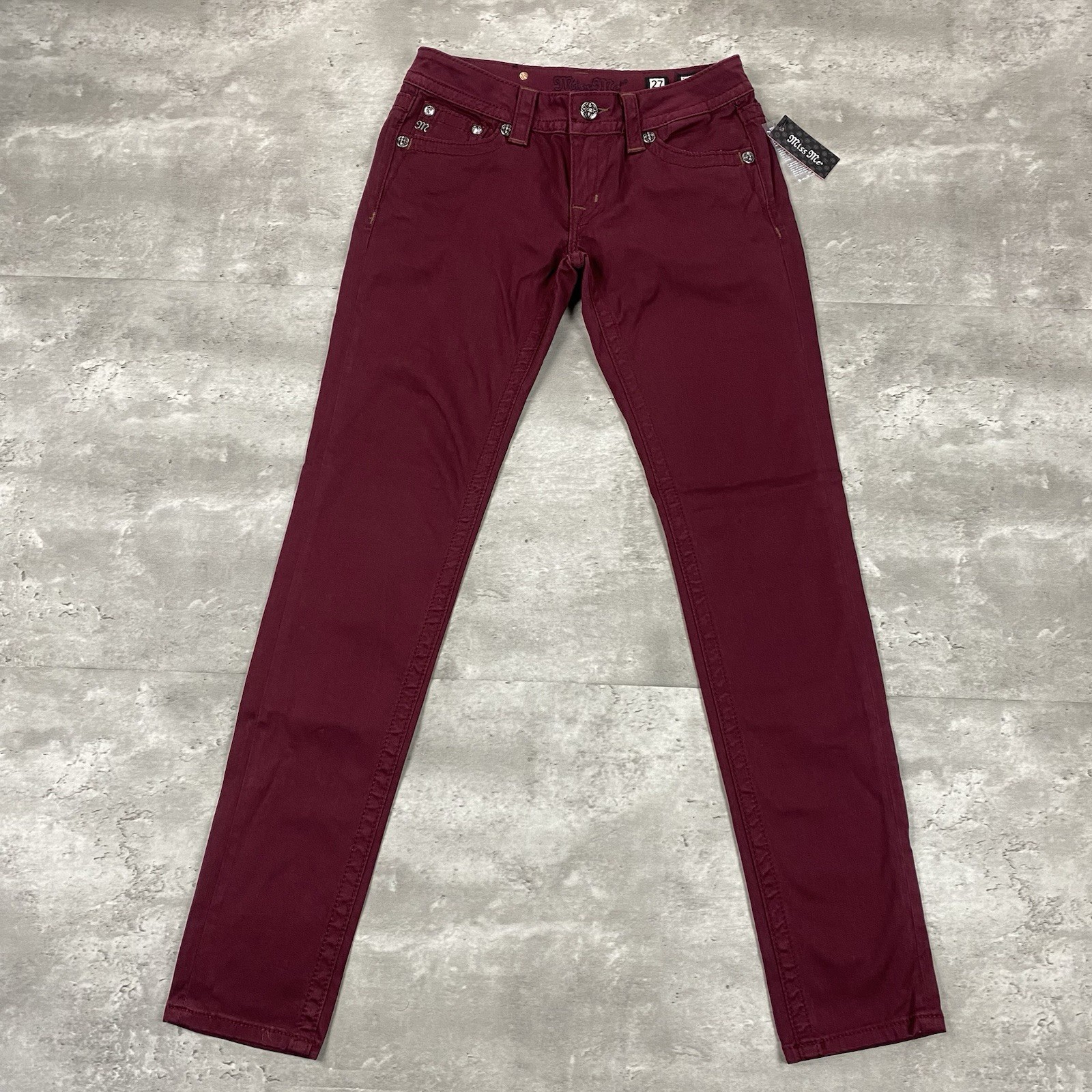 vintage MISS ME JEANS JP5614S2 SKINNY jeans 27 y2k 2010s burgundy maroon tapered