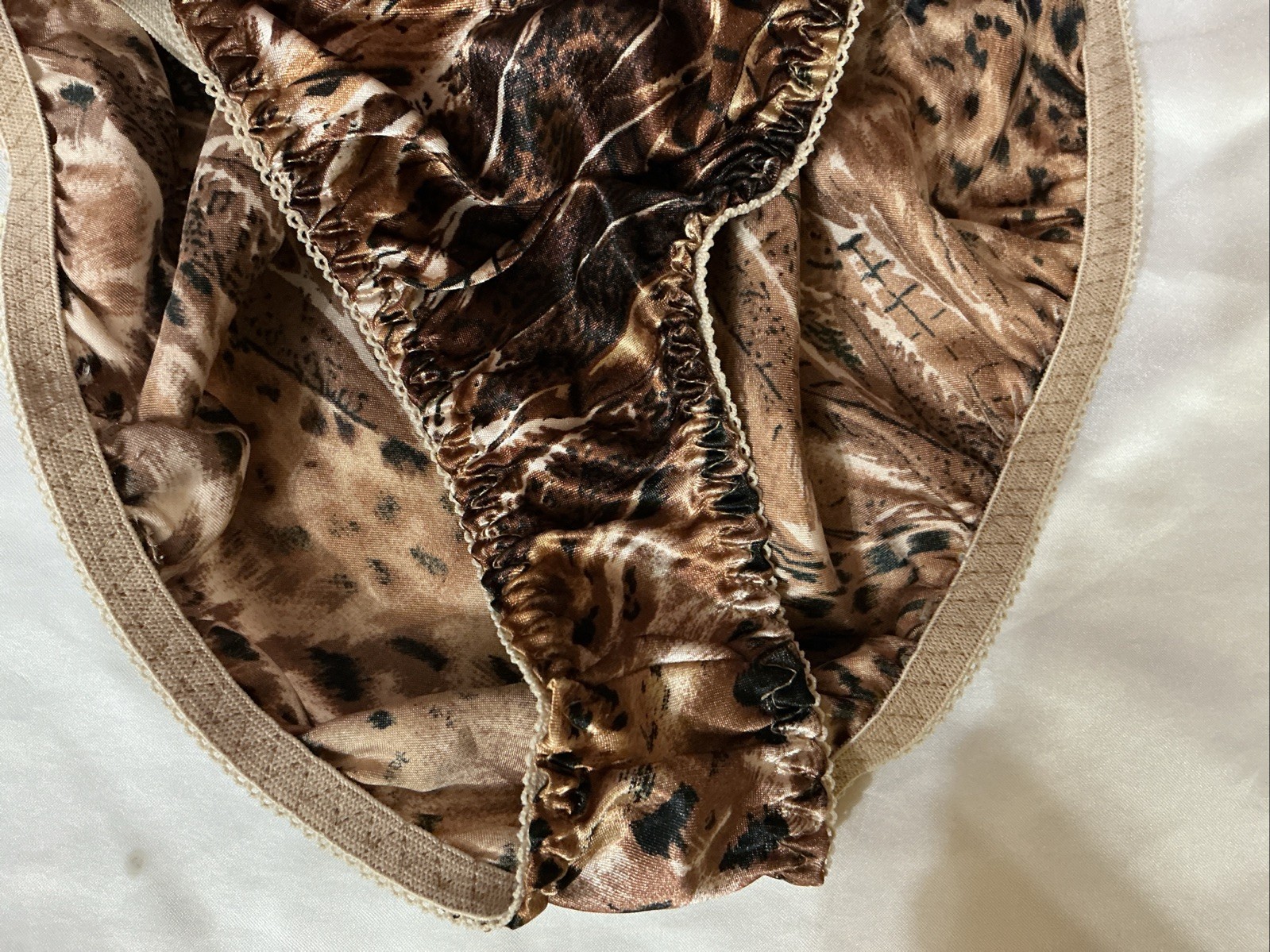 Vintage Polyester Animal Print String Bikini Panties Size Small