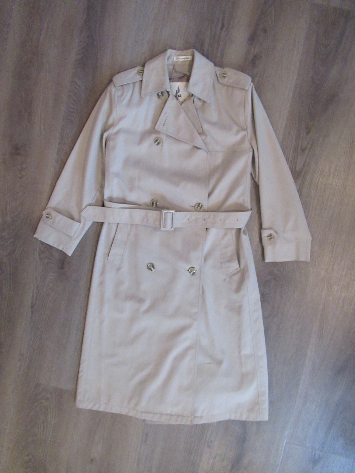 Vintage Misty Harbor Khaki Beige Double Breasted Collared Long Jacket Rain Coat
