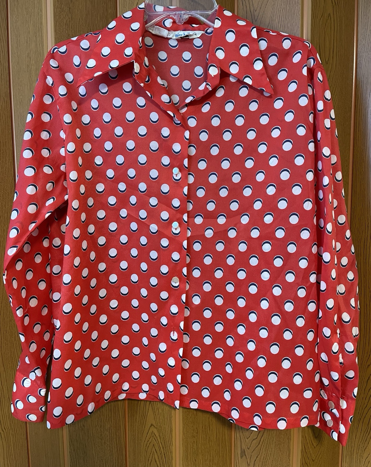 Vintage Miss Holly Red White & Blue Polka Dot Blouse Size 40