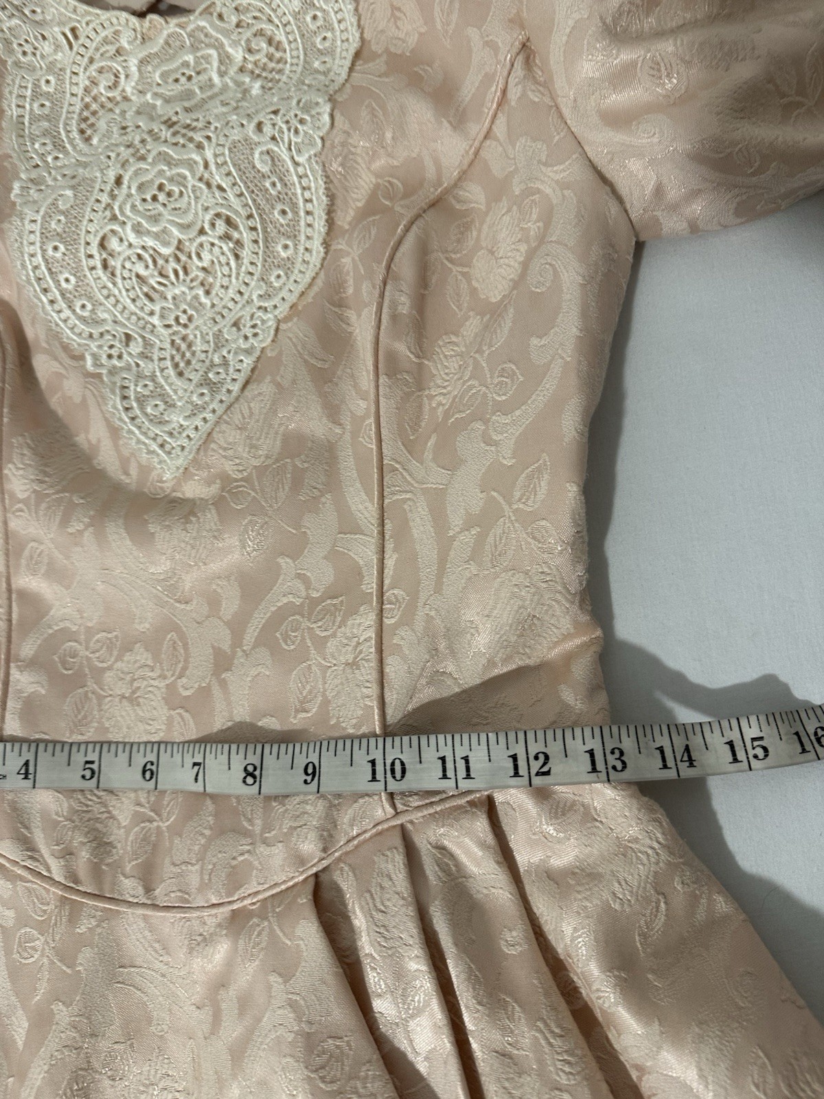 Vintage 80s Scott McClintock Blush Peplum Dress Floral Damask 4 Coquette Regency