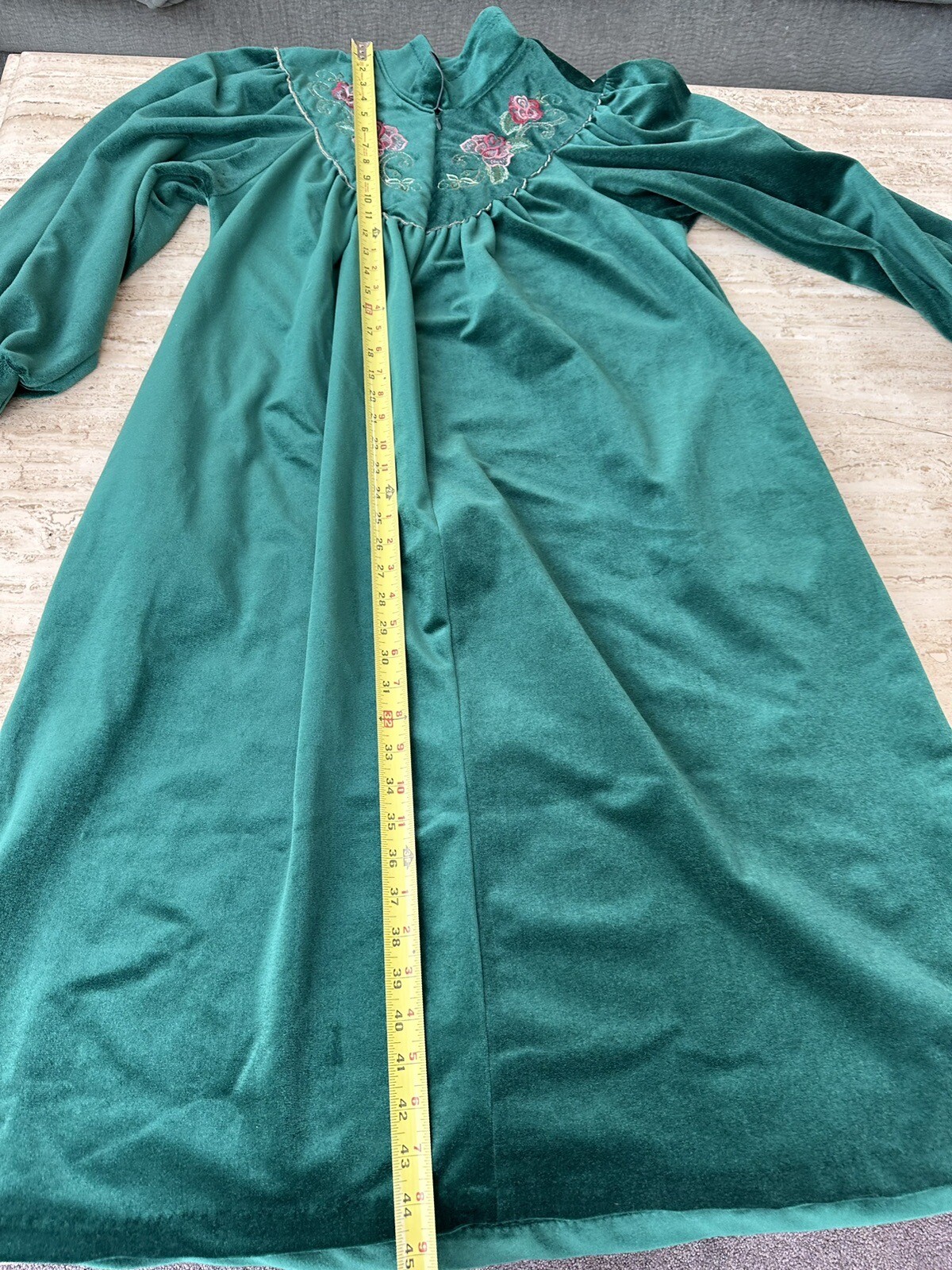 EUC Vtg Gilligan O’Malley Green Velour Made USA M 12-14 Embroidered Floral Zip