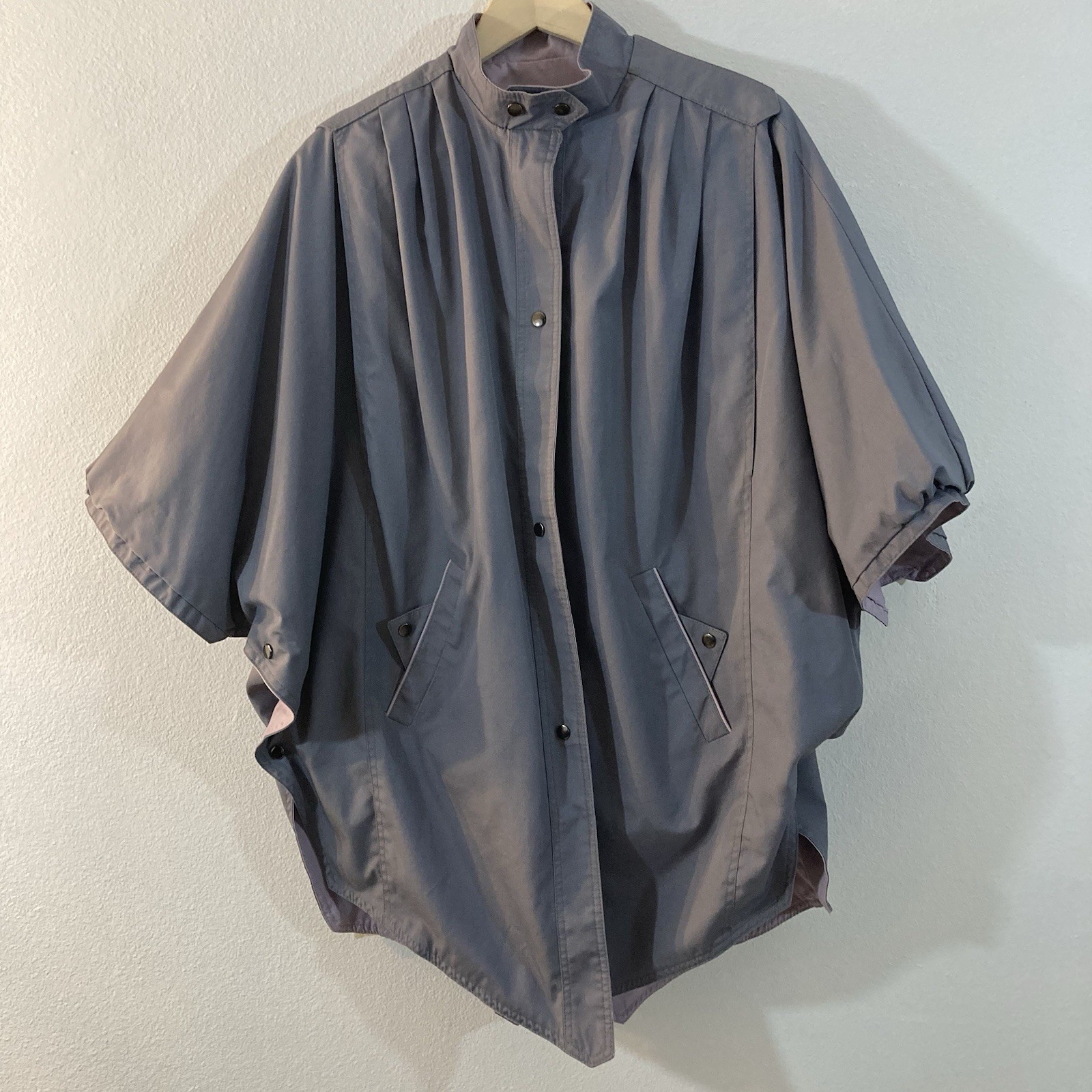 Vintage 1980’s Reversible Cape Poncho One Size High Neck Gray and Lavender