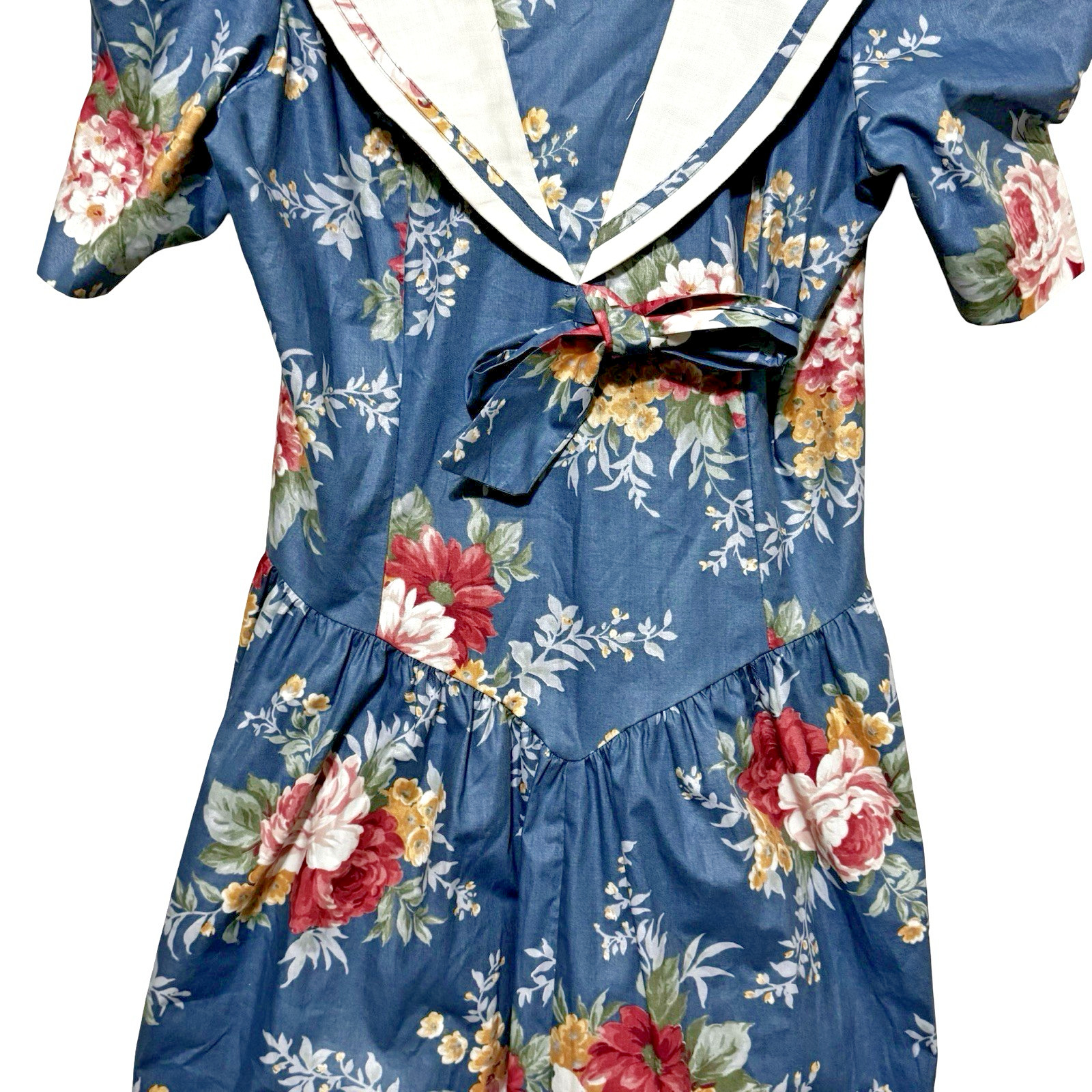 Vintage David Mitchell Floral Tea Dress Sailor Collar size Medium puff sleeve