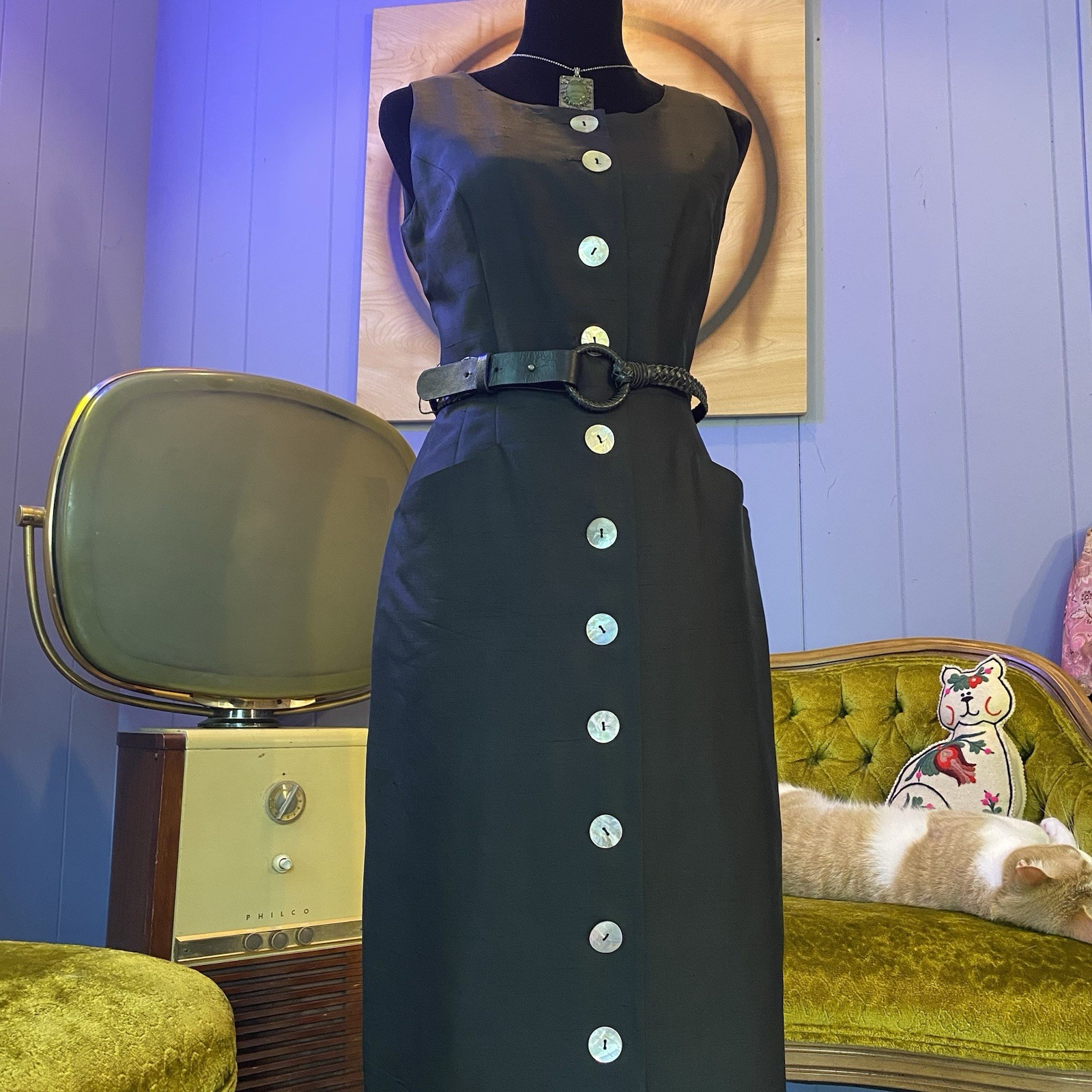 Vintage Shomi 100% Silk Button Down Shell Button Dress – Size 10