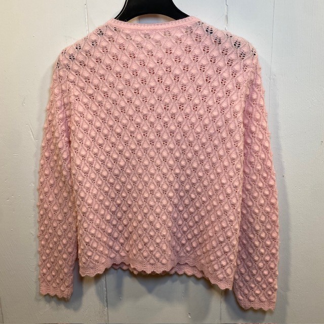 Vintage Handmade Pink Wavy Pineapple Textured Knit Button Cardigan Sweater Large