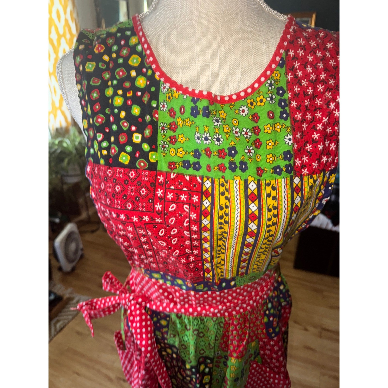 Vtg 70s Kenton Collection Patchwork Maxi Apron Dress Cotton Floral Retro S