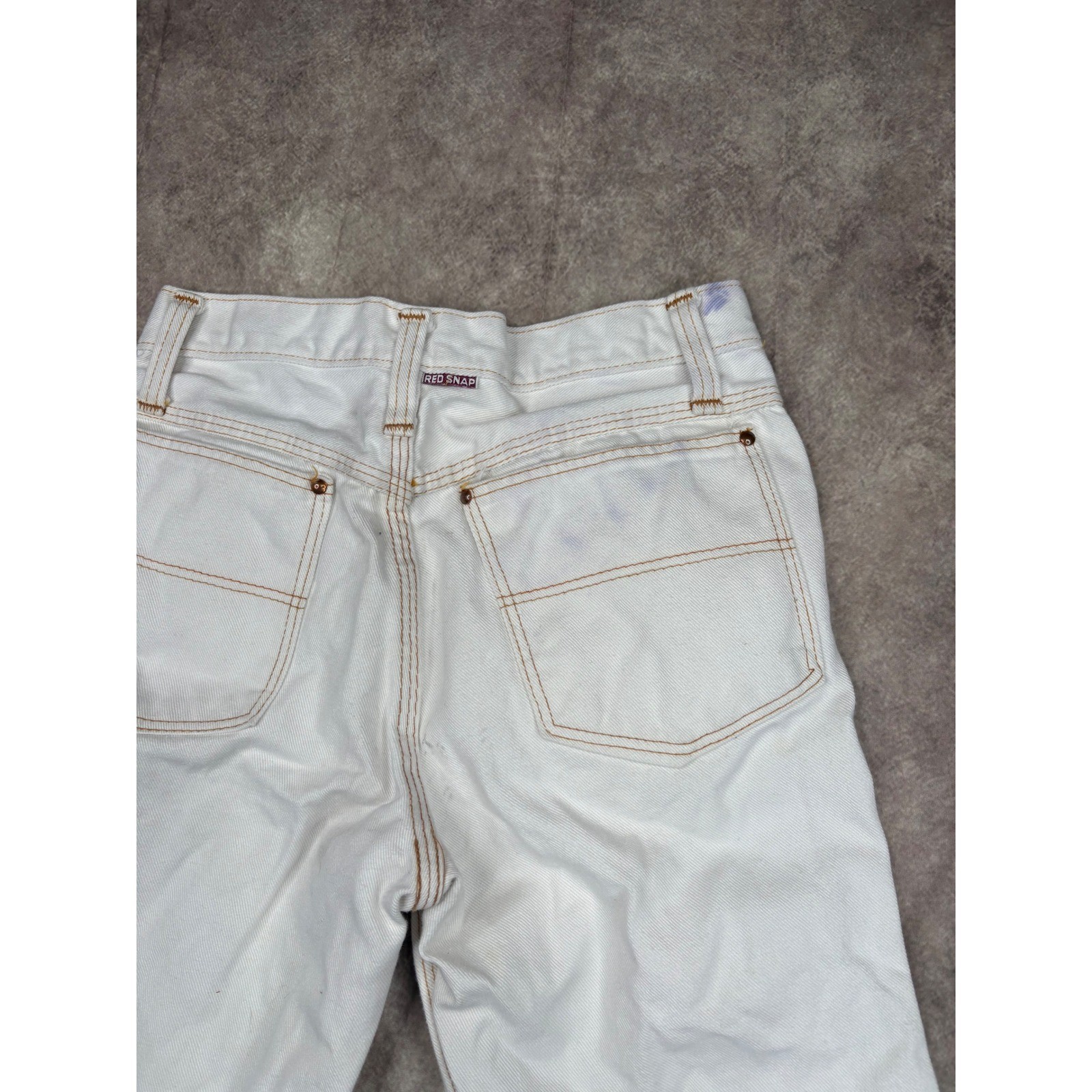 Red Snap White Denim Flared Jeans Contrast Stitch Workwear Size 26×29 Y2K 90s