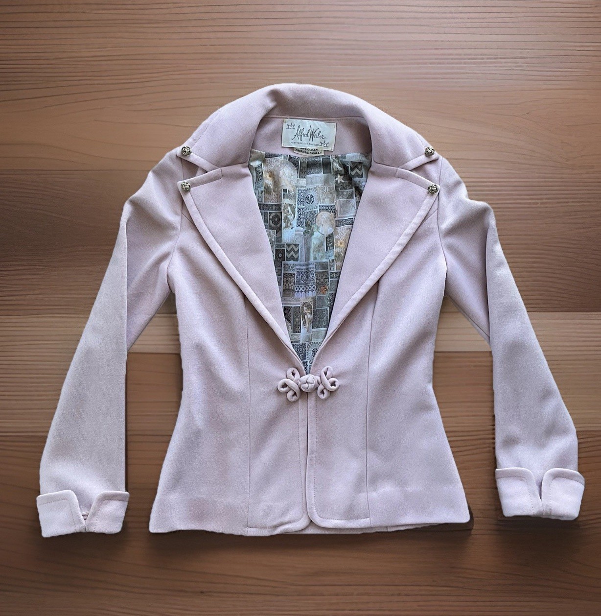 RARE VTG 60s ALFRED WERBER Women&rsquo;s Sz S Dusty Pink Lined Blazer Frog Fastener