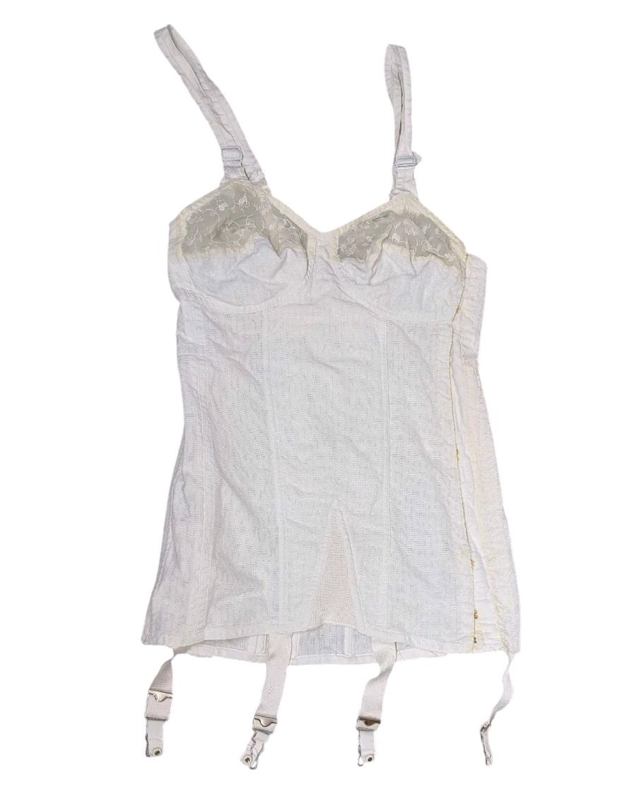 VTG 1950s USA Sears Charmode White Twin-Flex Boned Corset Girdle Altered Read O