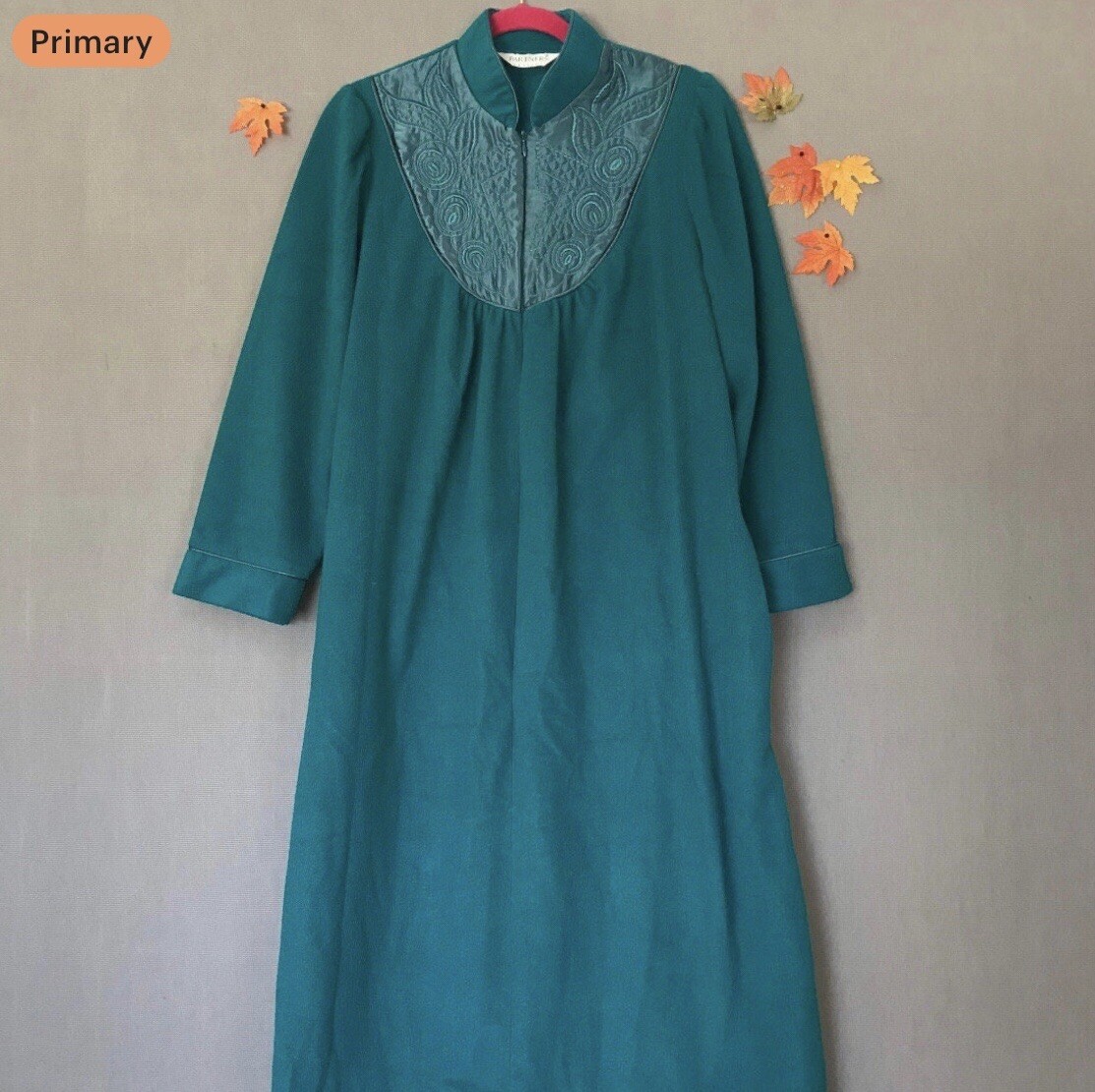 Vintage Partners By Mervyns M Teal Fleece Dress Long Sleeve Nightgown Pajama