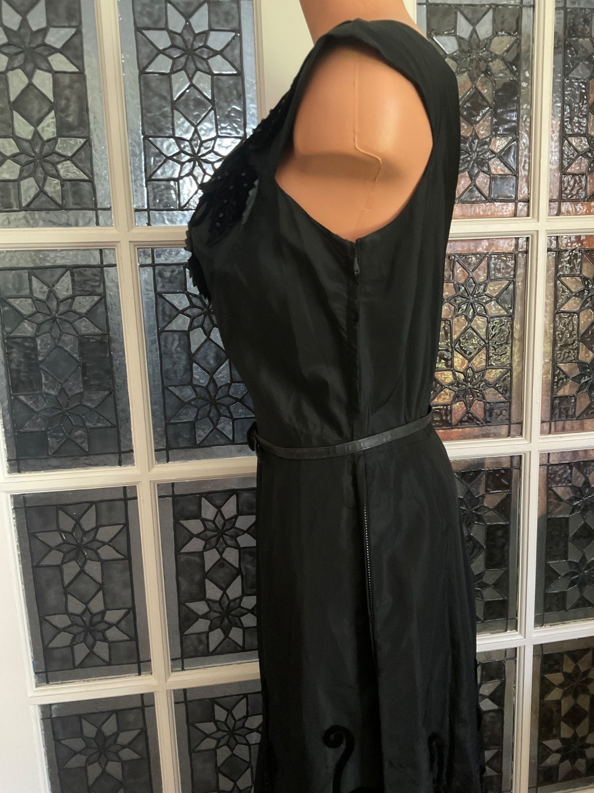 Vtg. Black Satin Taffeta Dress Whimsigoth Dark Fairycore Gothic Henry A Conder