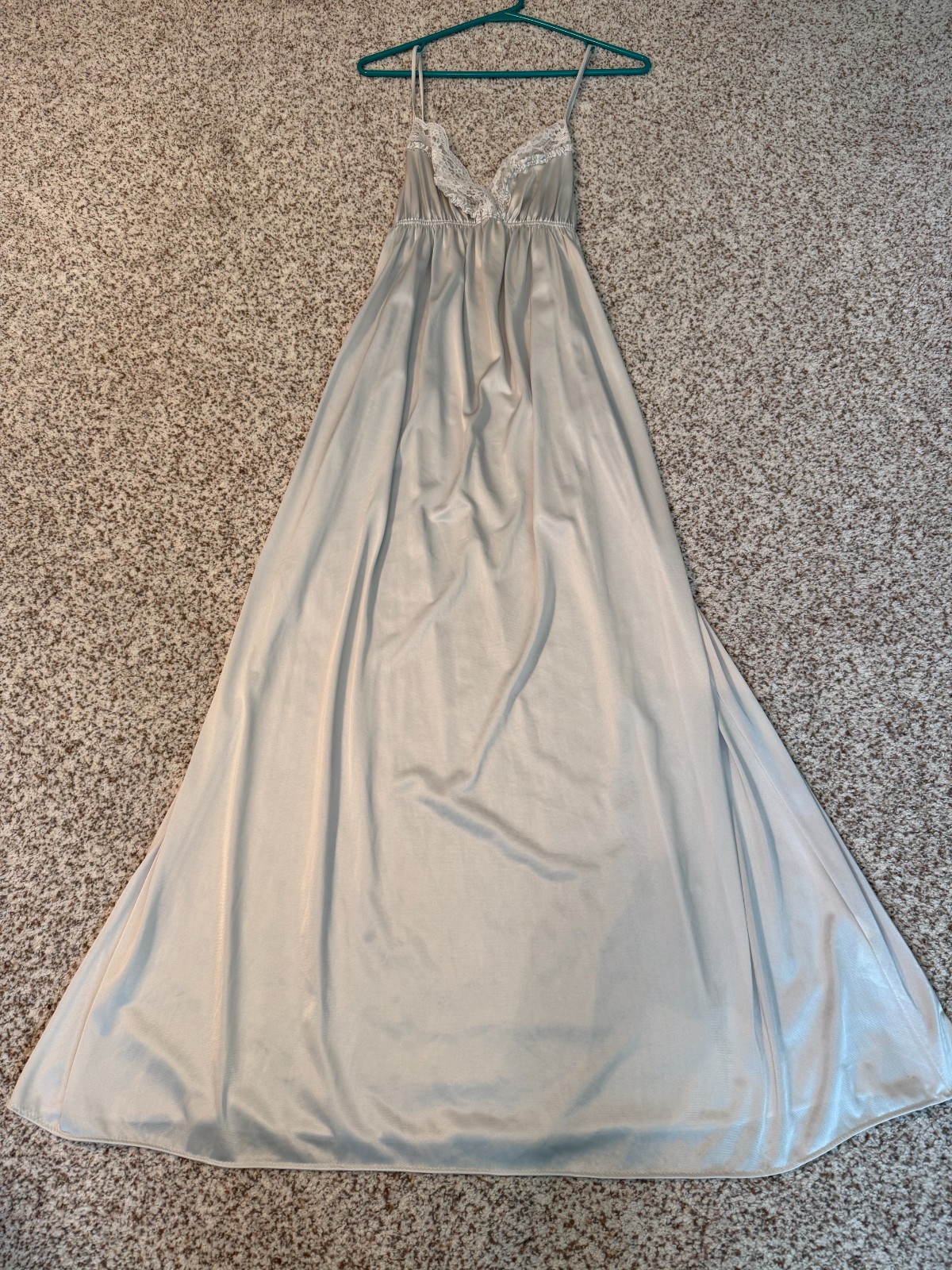 Miss Elaine PEIGNOIR Set Large Nightgown & Robe Negligee Silver Union Made USA