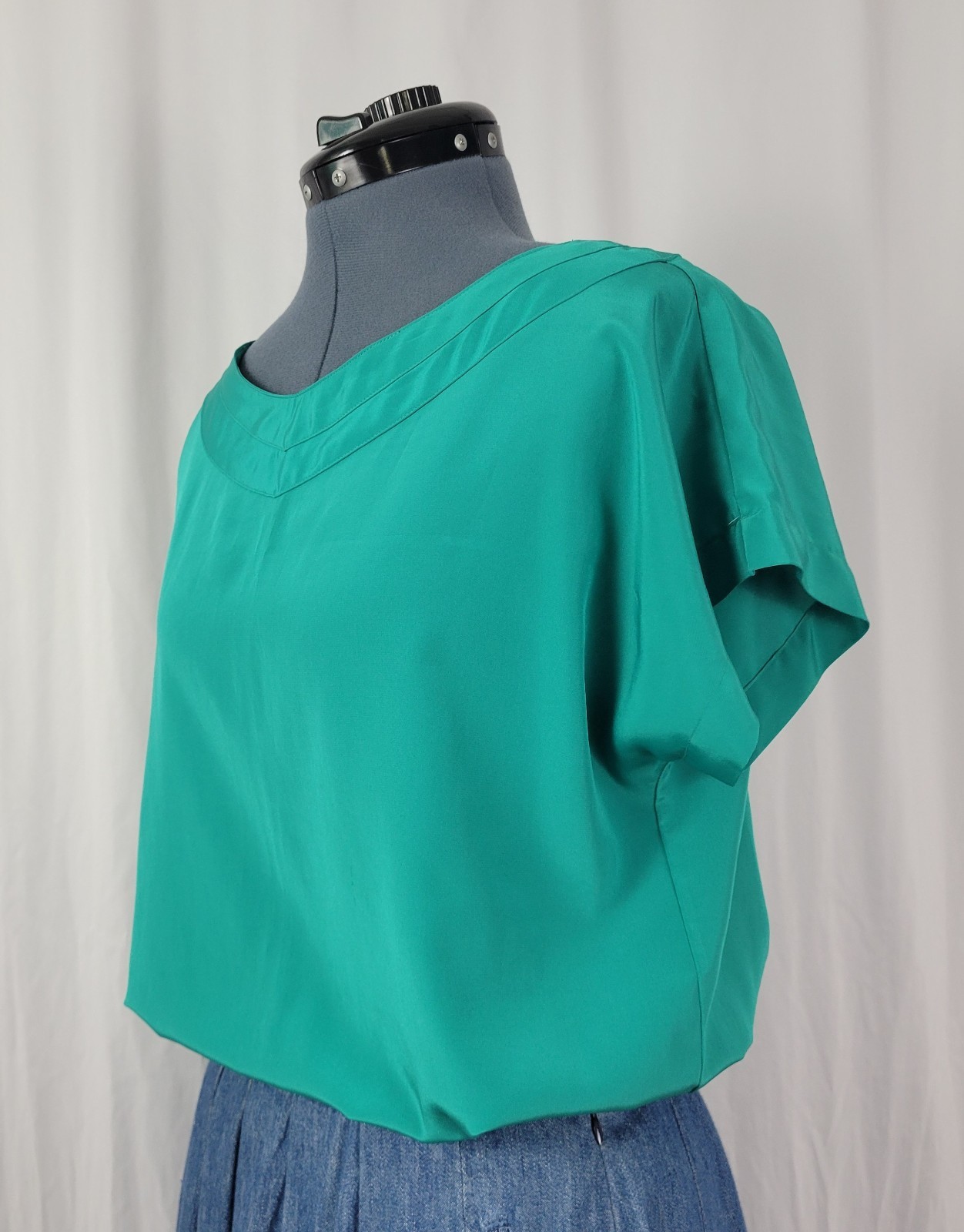 Vintage Rendezvous Teal Green Dropped Shoulder Blouse Size 10