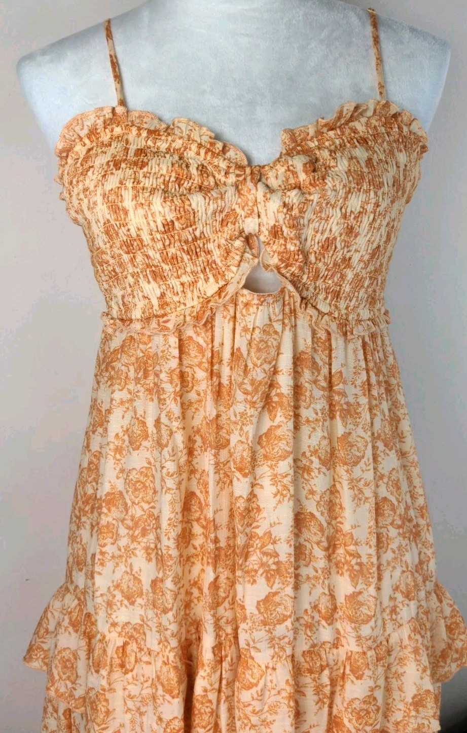 VTG Y2k Trixxi Floral Layered Maxi Dress Smocked Front Slit Beachy Summer XL