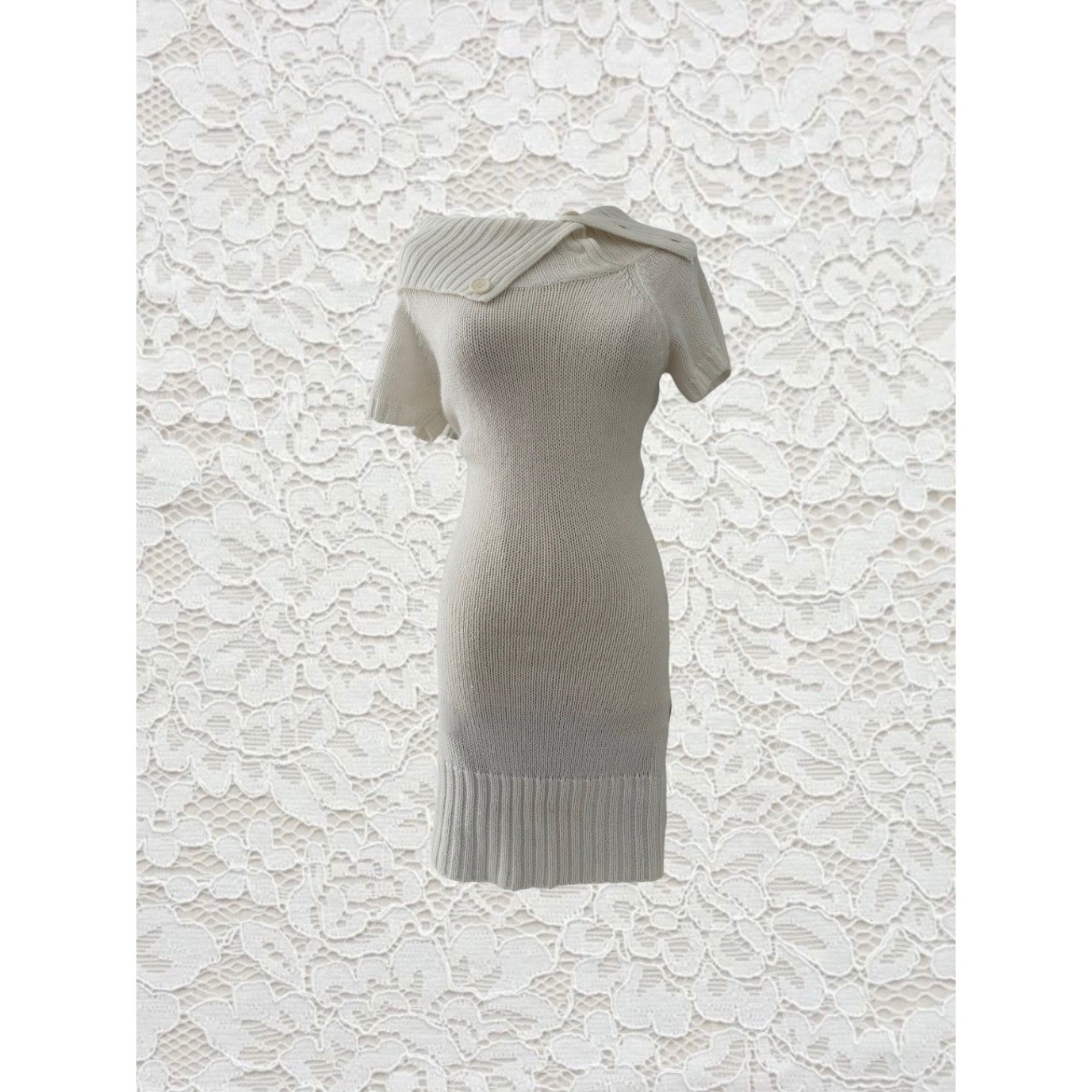 vintage knit sweater dress with cute wide button collar detail