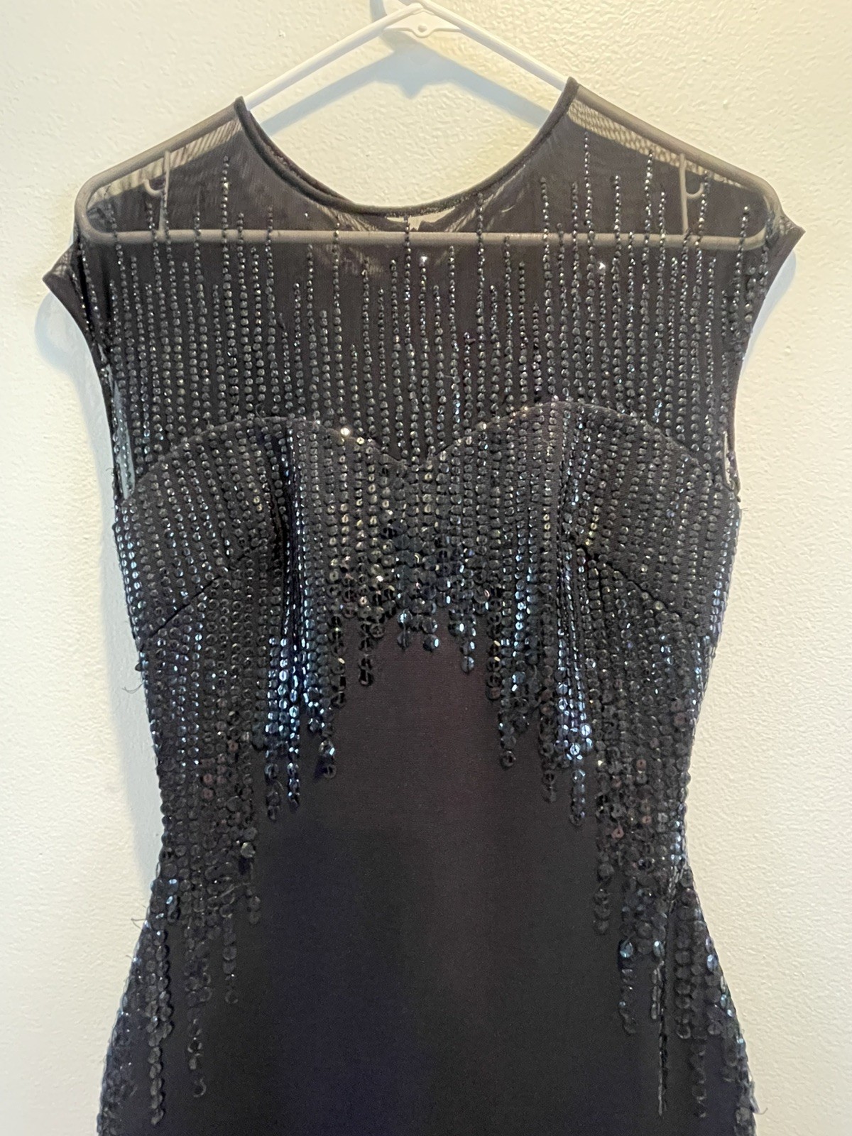 Vintage Black Beaded Sequin Illusion Elegant Evening Gown Women&rsquo;s Dress