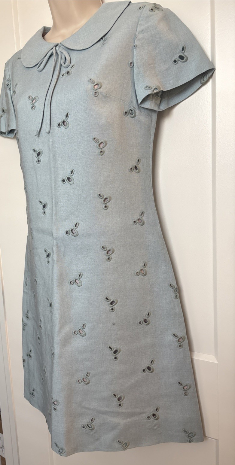 Adele Martin Vintage Lined Baby Blue Eyelet Peter Pan Collar Short Sleeve